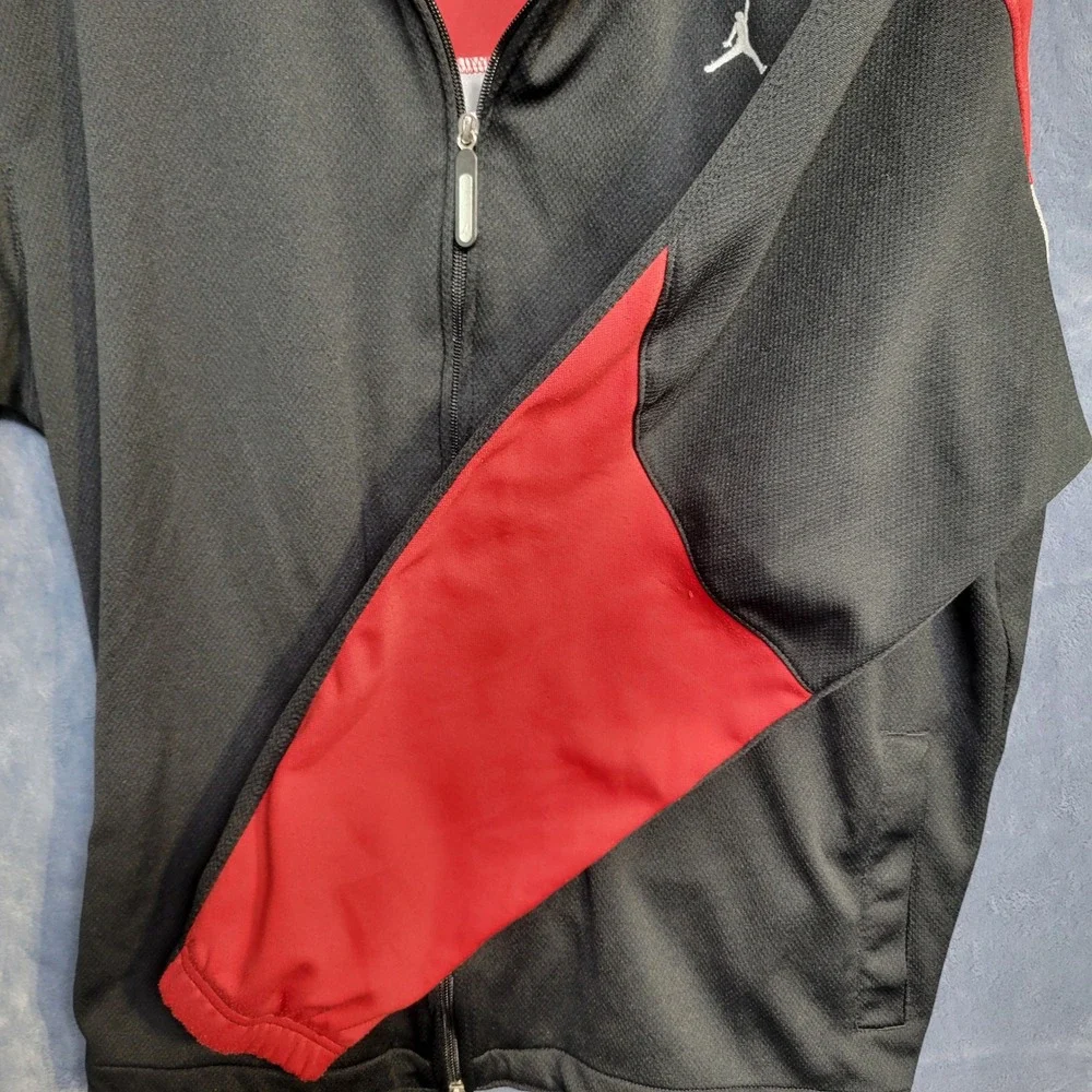 Jordan Track Jacket Full Zip Red Black Athletic Warm Up Coat Spellout Mens Large
